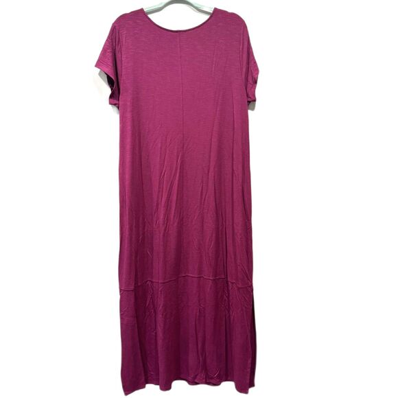 J. Jill Maxi Dress Rayon Spandex Pockets Short Sleeve Plum Purple Women sz L - Picture 10 of 10